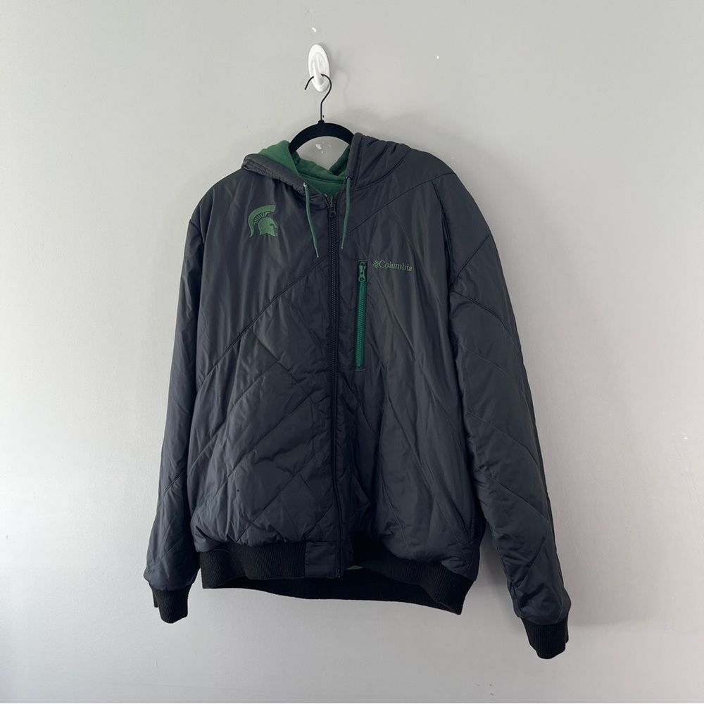 Columbia Michigan State Reversible Jacket Hoodie Navy Blue Green Size XL